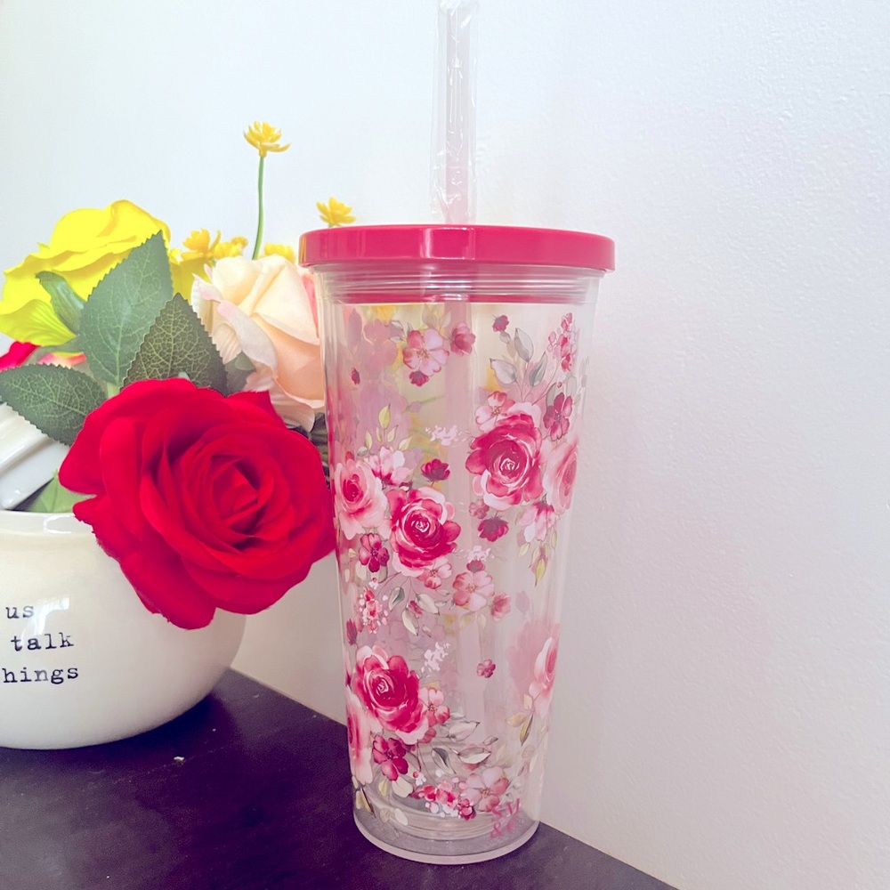 NWT SM&Co 20oz Tumbler with Straw, Floral Design